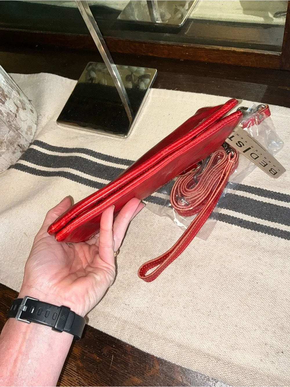 NWT Bed Stu Leather Cadence Wallet Wristlet Crossbody Bag Red Rustic MSRP $175